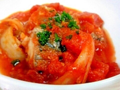 鯖の水煮缶で　トマトソースの鯖煮